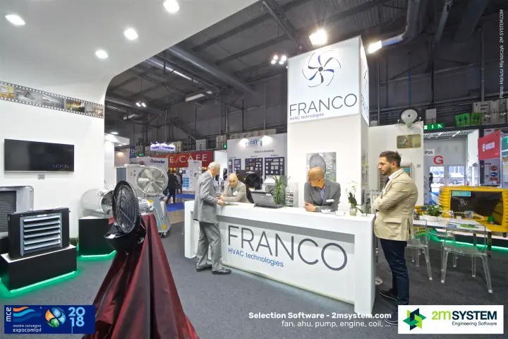 Franco HVAC technologies counter with mobile fans and unit heater at MCE 2018