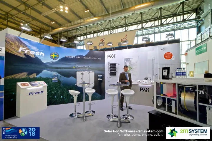 Fresh and PAX stand with a Fresh FRX heat recovery unit and bathroom fans at MCE 2018