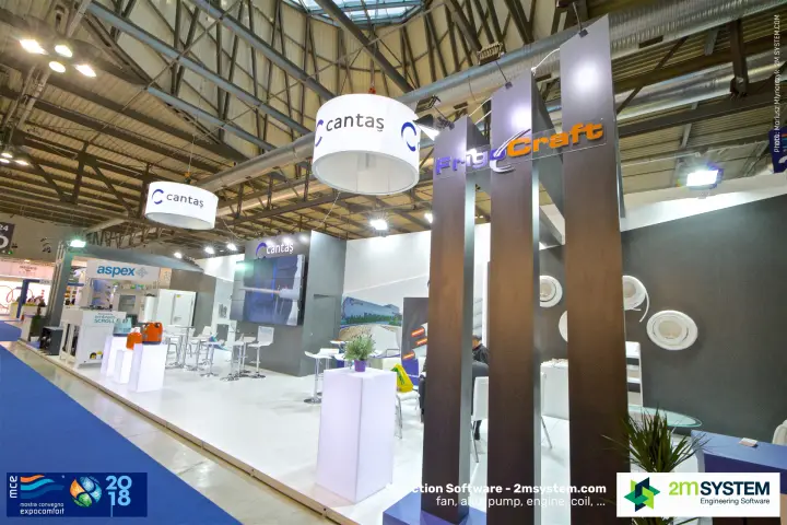 FrigoCraft pillars and Cantaş suspended drums along a long aisle at MCE 2018
