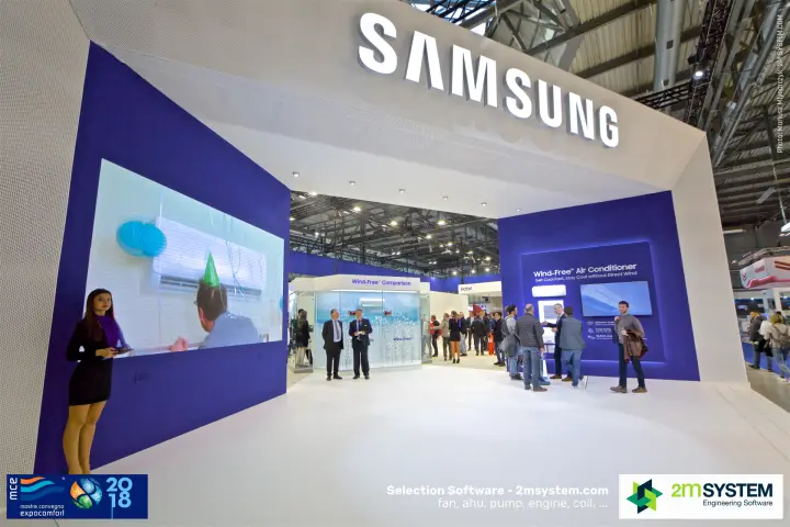 Frontal view of the Samsung portal with Wind-Free video on the LED wall at MCE 2018