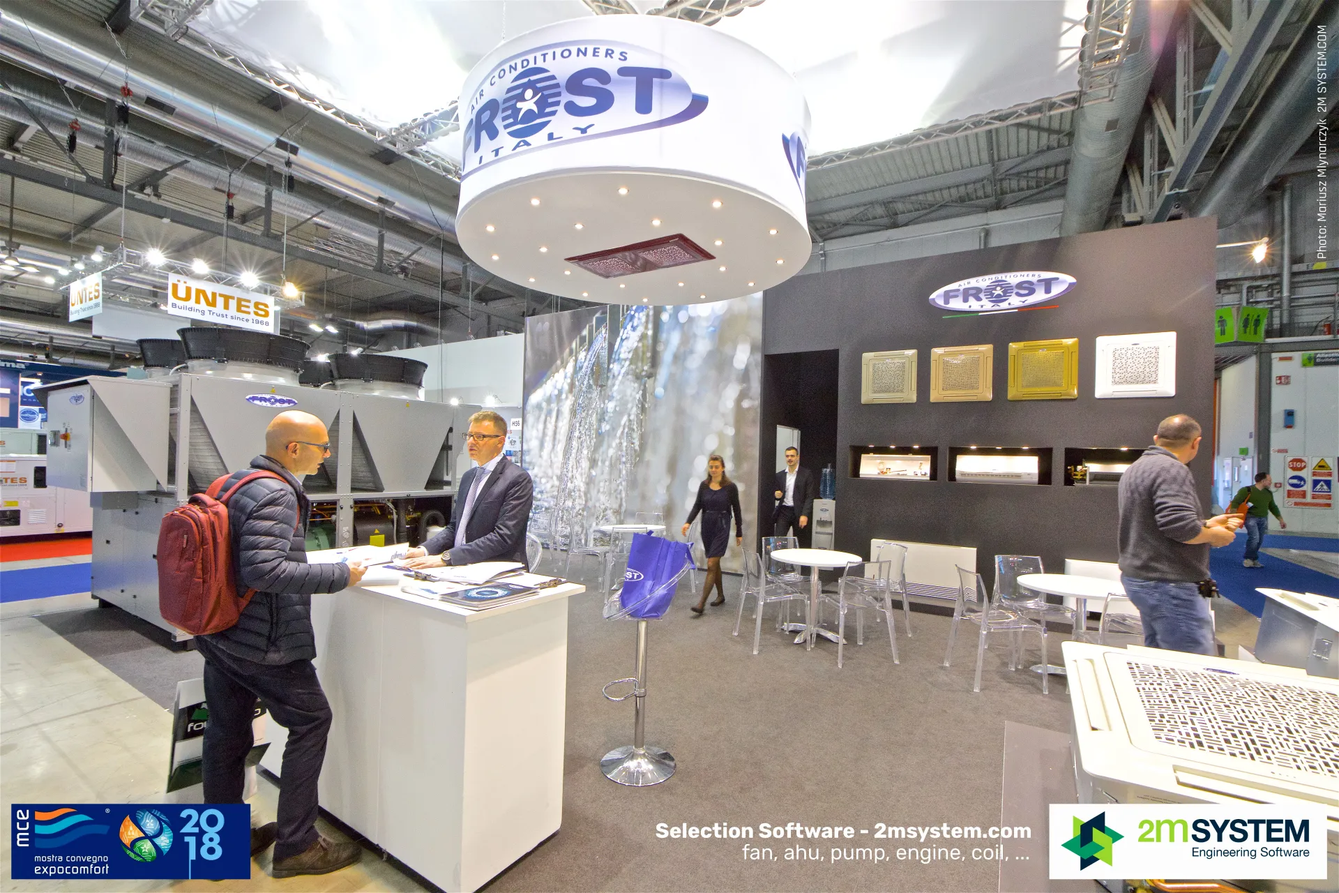 Frost Italy stand with cassette units in several finishes and a chiller at MCE 2018