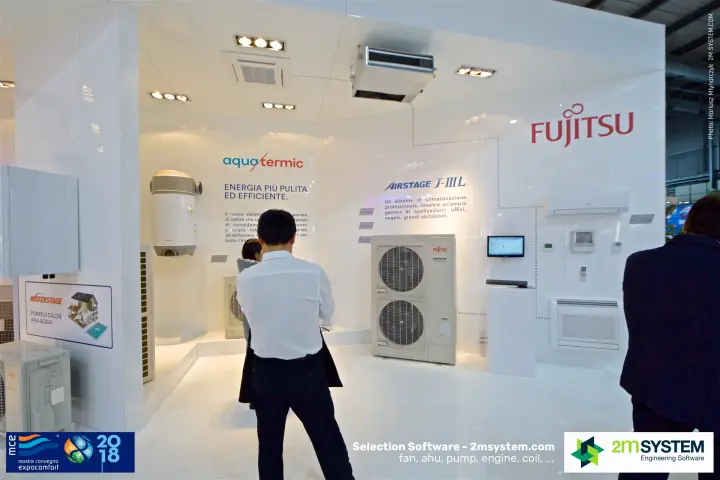 Fujitsu Airstage J-IIIL and Aquatermic heat pump water heater display at MCE 2018