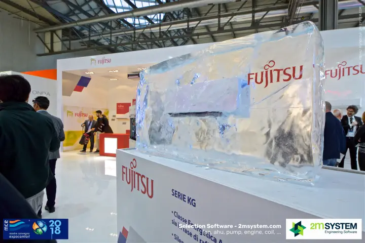 Fujitsu KG series indoor unit frozen inside a block of ice at MCE 2018