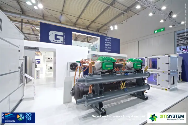 Galletti Group stand with a water-cooled chiller and Cetra AHU at MCE 2018
