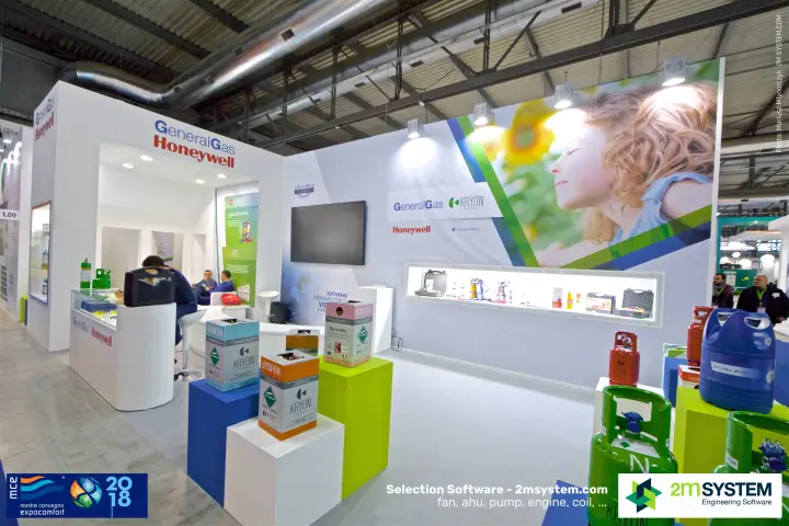 General Gas stand with Kryon refrigerant packs and cylinders at MCE 2018