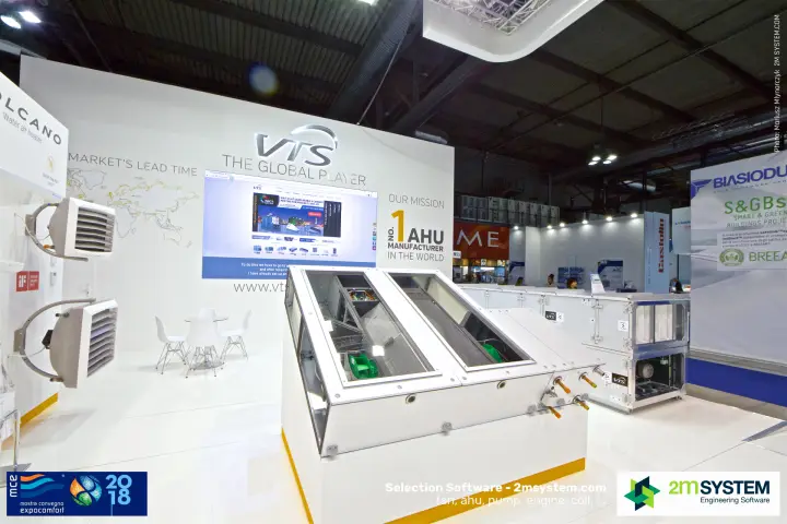 Glass-topped VTS compact AHU revealing green fans and coil
