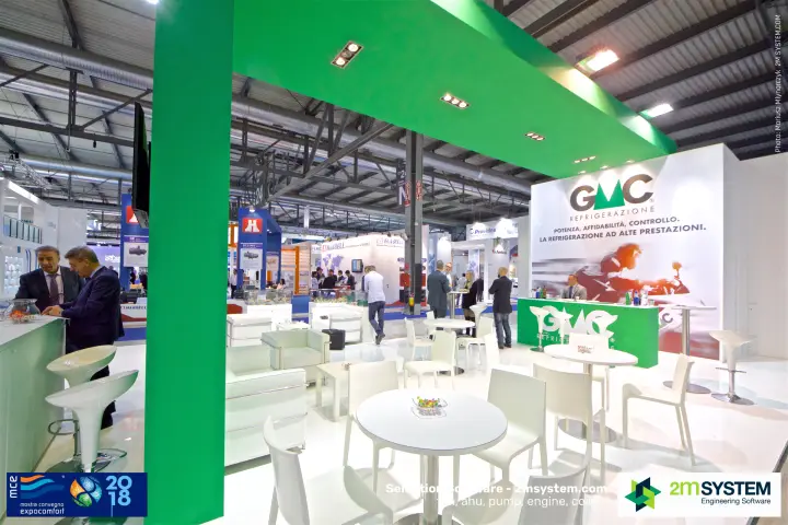 GMC Refrigerazione lounge under a bright green portal frame