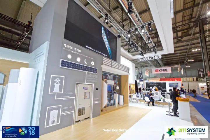 Gree IEMS wall with power grid and battery graphics beside the aisle