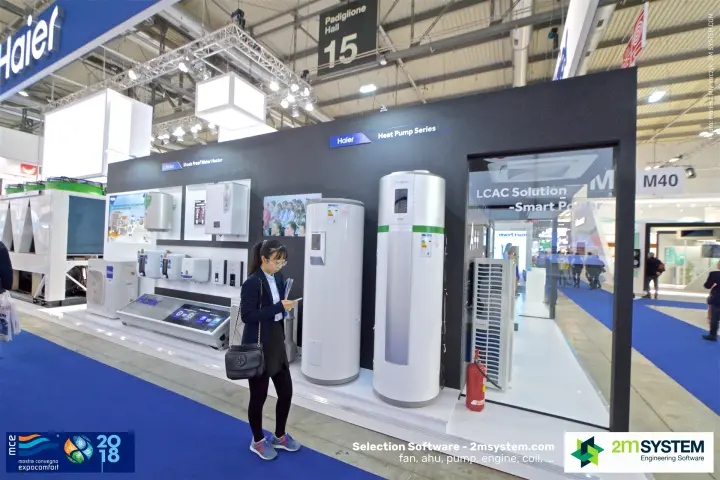 Haier Heat Pump Series water heaters and Shock Proof Water Heater wall at MCE 2018