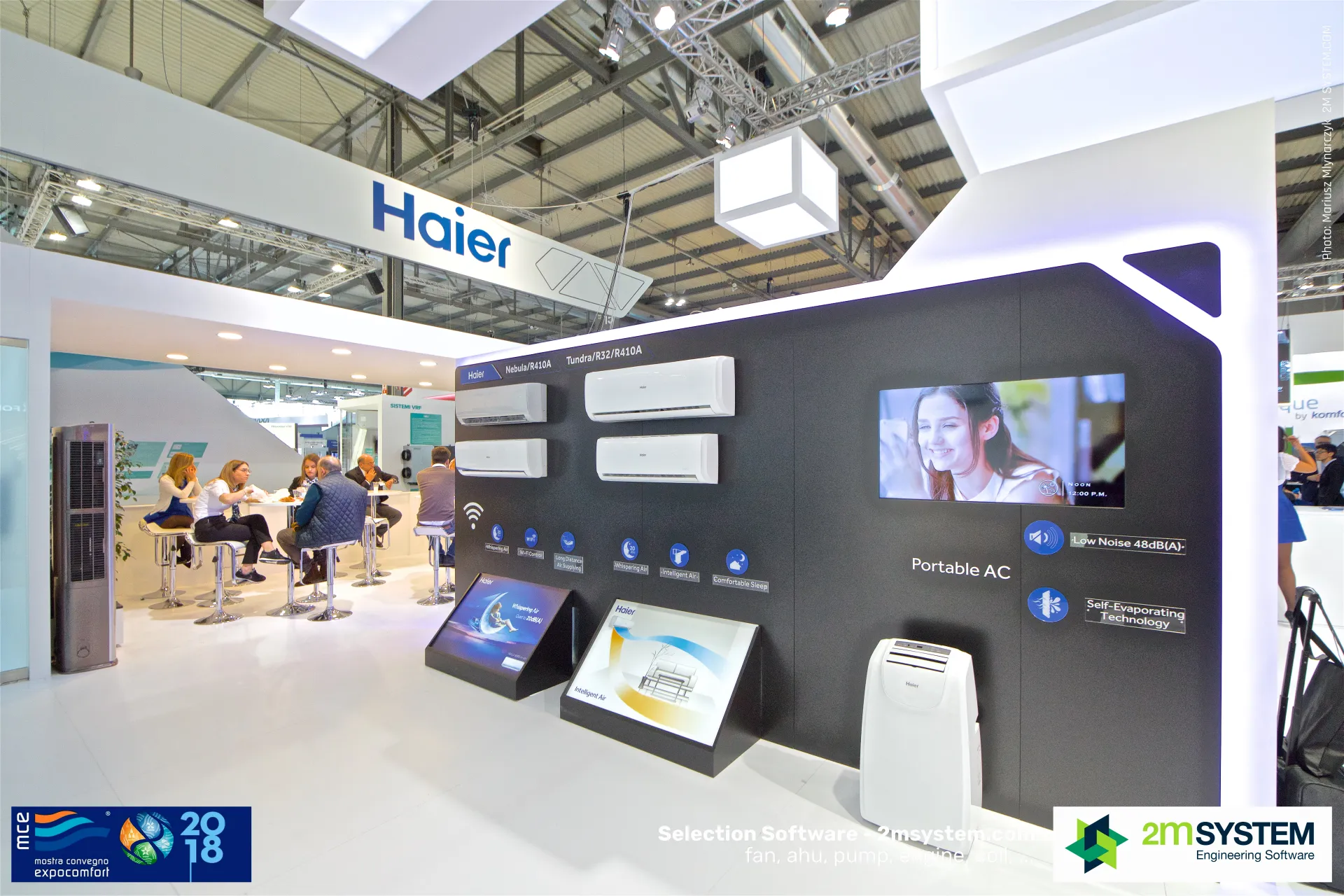 Haier wall of Nebula and Tundra splits with a portable AC unit at MCE 2018