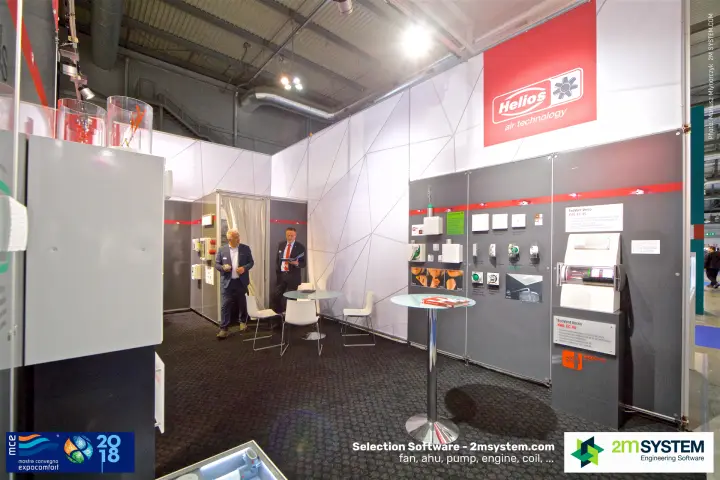 Helios EcoVent Verso KWL EC 45 wall unit and room fan display at MCE 2018