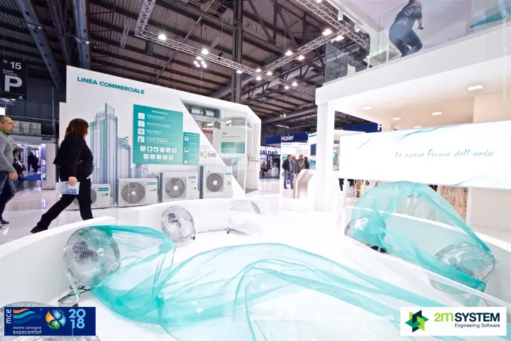 Hisense Linea Commerciale outdoor units behind the fan installation at MCE 2018