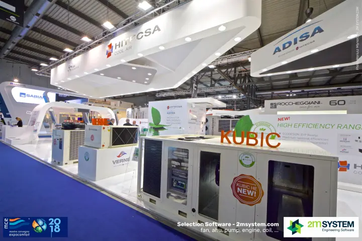 Hitecsa KUBIC HE packaged unit with open control panel and Verne units at MCE 2018
