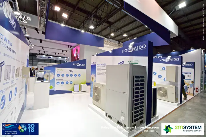 Hokkaido stand with Project VRF R410A outdoor units and portable units at MCE 2018