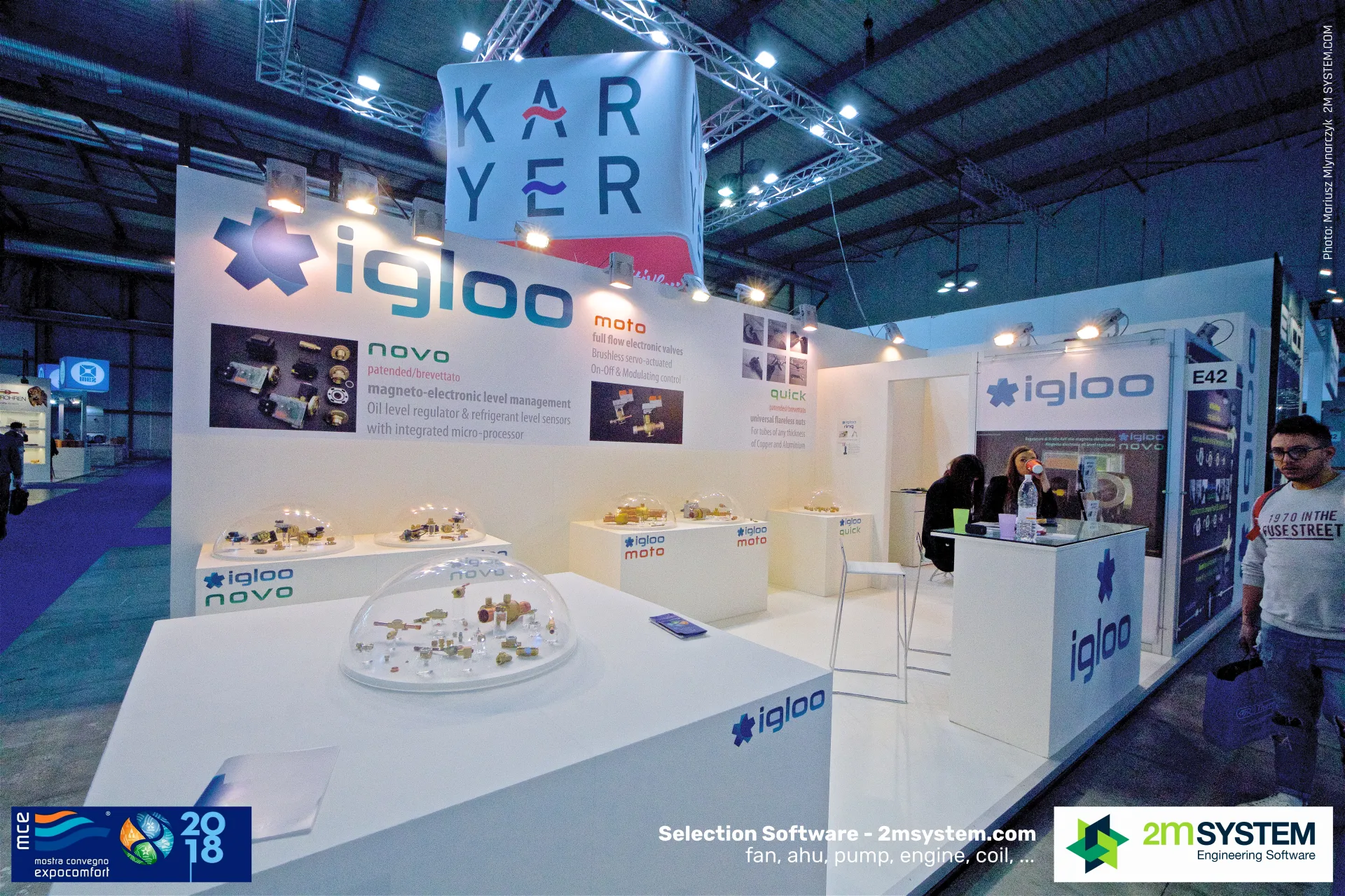 Igloo stand with refrigeration valves under clear domes at MCE 2018
