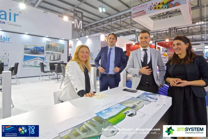 Impelair team at the counter with product brochures at MCE 2018