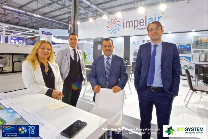 Impelair team under the stand's dotted logo