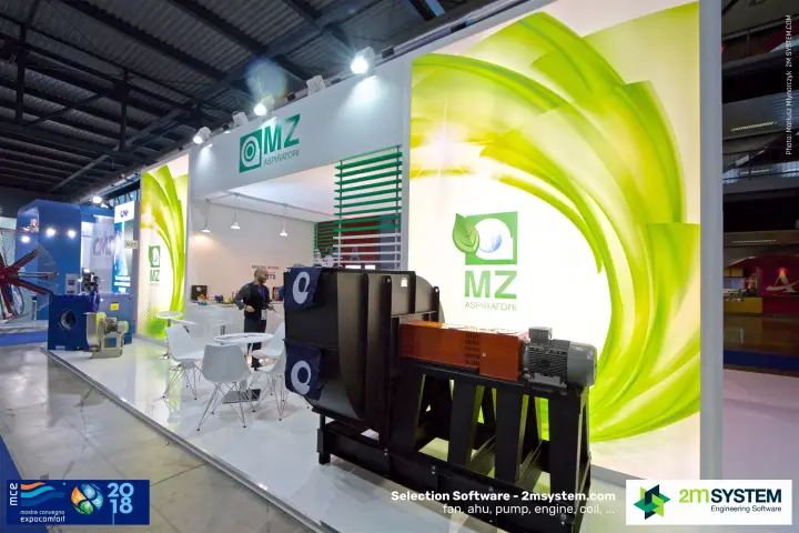 Industrial centrifugal fan with motor in front of MZ Aspiratori graphics