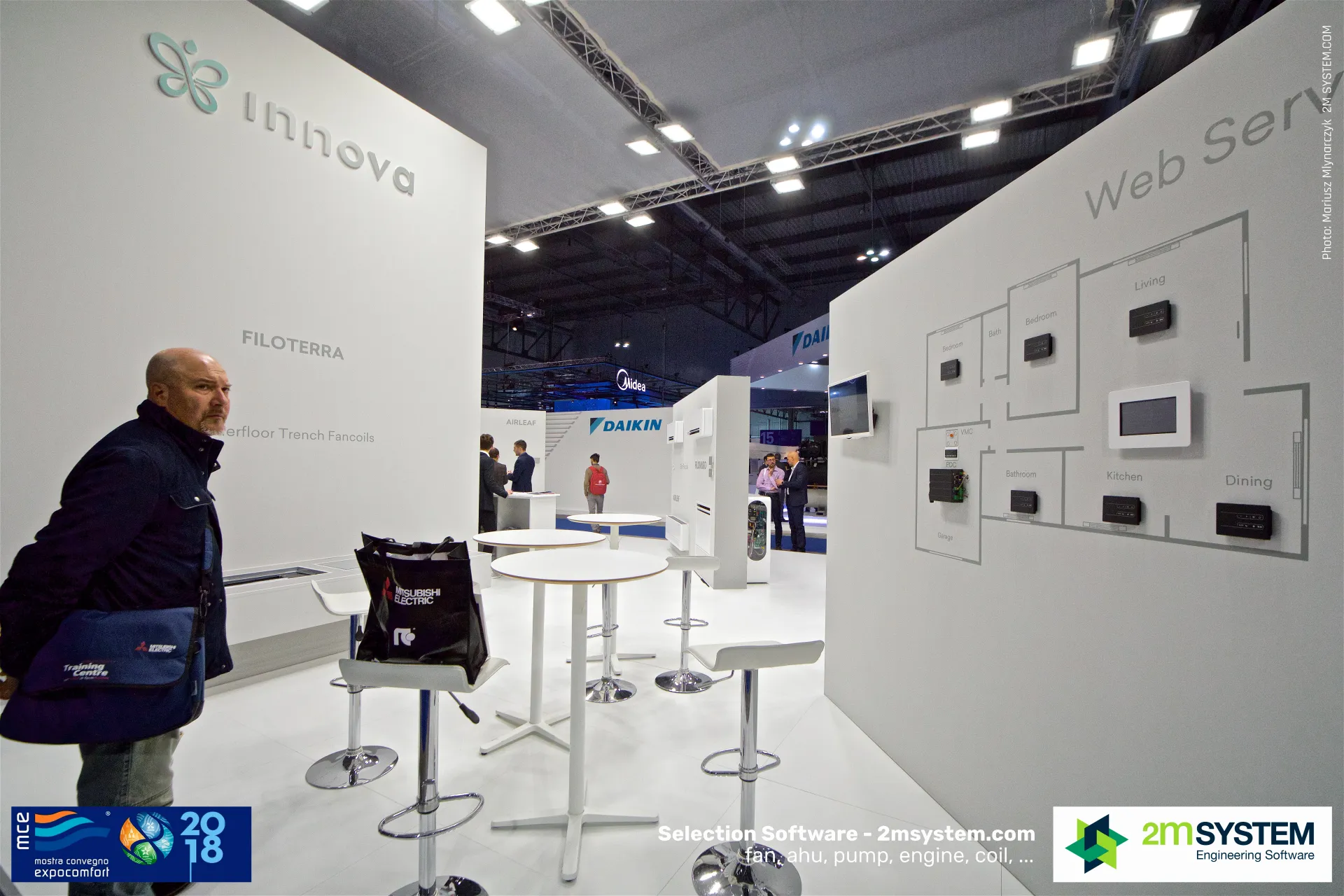 Innova stand with Filoterra trench fancoils and a Web Server control wall at MCE 2018