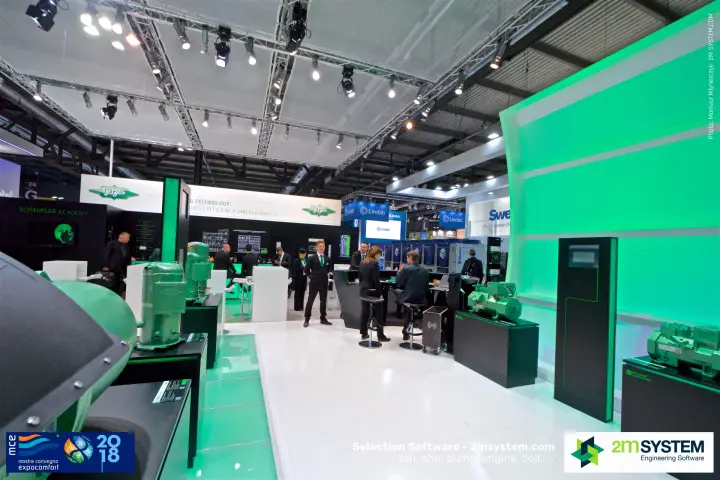 Inside the Bitzer stand with semi-hermetic and scroll compressors at MCE 2018