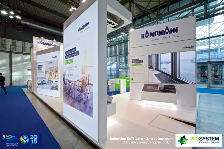 Kampmann stand with backlit panels and a Katherm HK trench heater display at MCE 2018