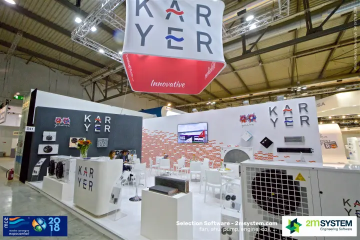 Karyer stand with unit coolers, finned coils and a 40 years banner