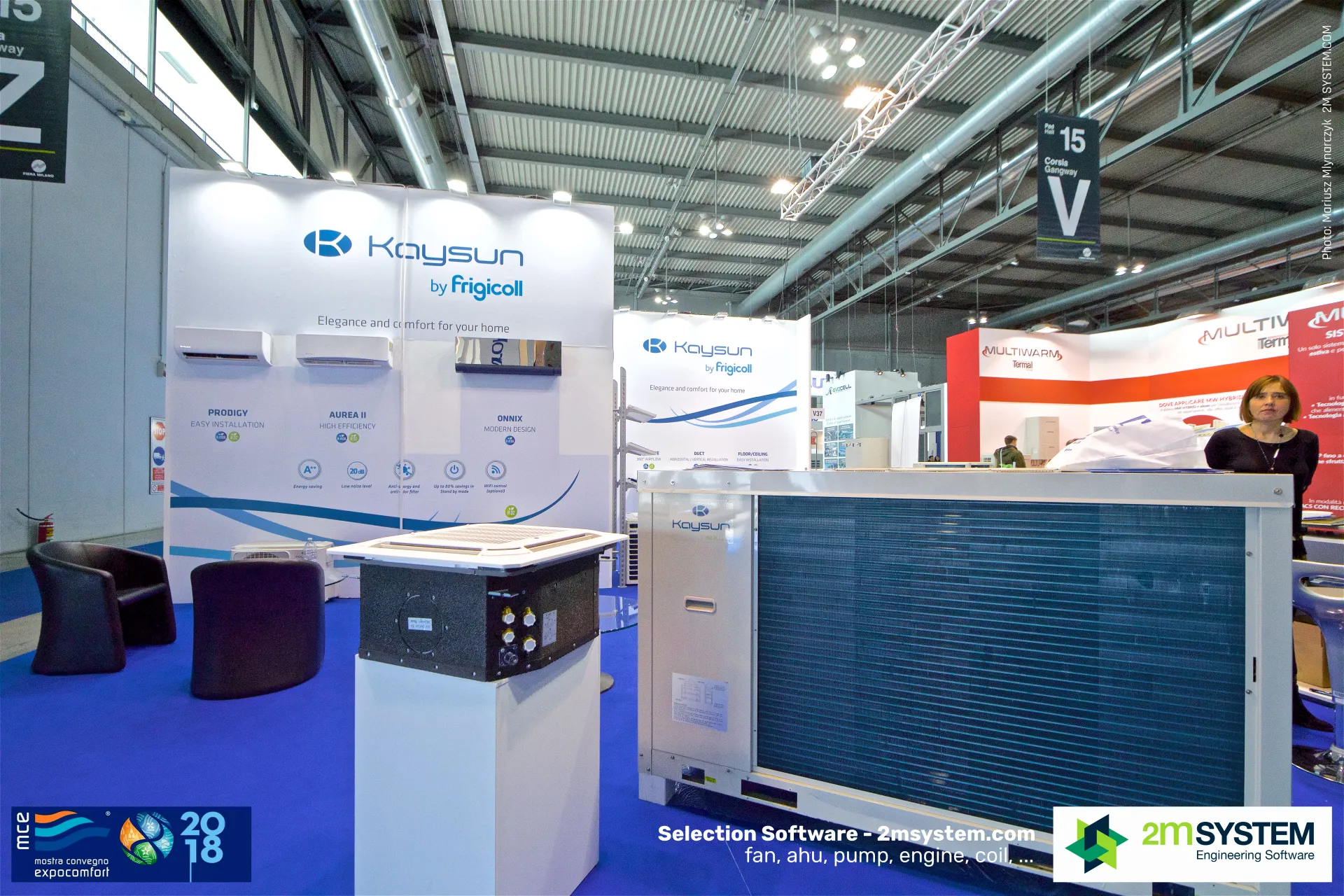 Kaysun cassette unit and large outdoor unit in front of split-unit wall at MCE 2018