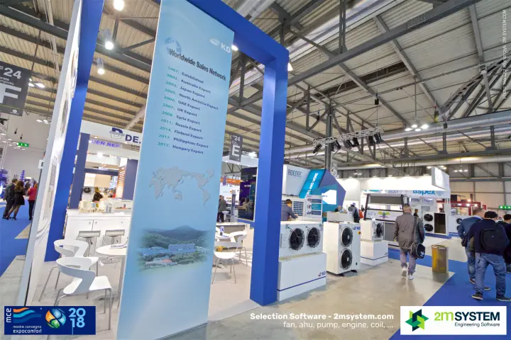 KD stand with Worldwide Sales Network timeline and condensing units at MCE 2018