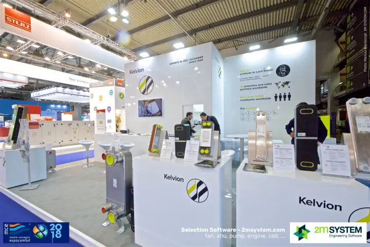 Kelvion plate heat exchangers displayed on white plinths