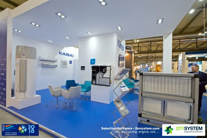 Klimor and Kaisai stand with heat pump water heater and recovery unit at MCE 2018