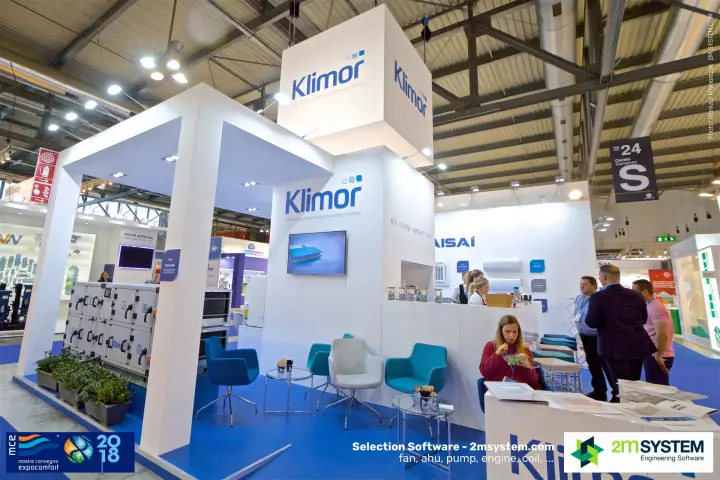 Klimor stand with air handling unit and lounge chairs at MCE 2018