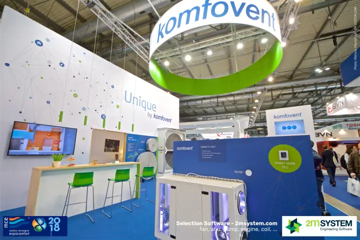 Komfovent bar counter and rotor display under 'Unique' slogan