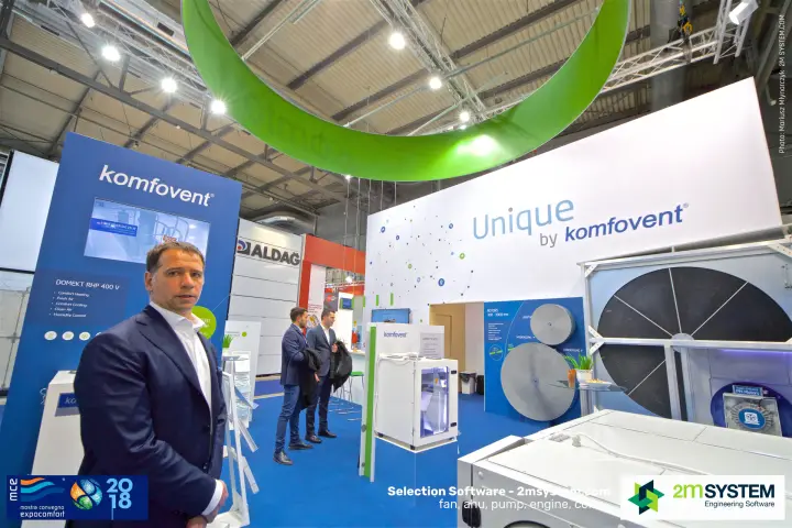 Komfovent stand with Domekt RHP 400 V panel and rotary heat exchanger display