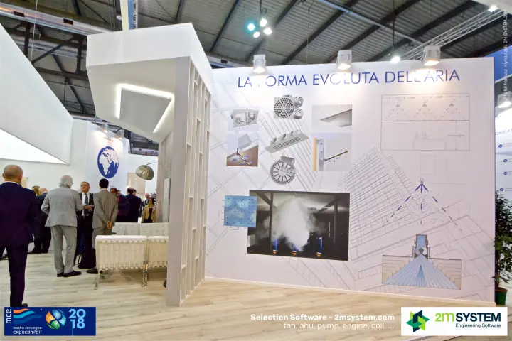"La forma evoluta dell'aria" wall with diffuser images on SagiCofim stand at MCE 2018