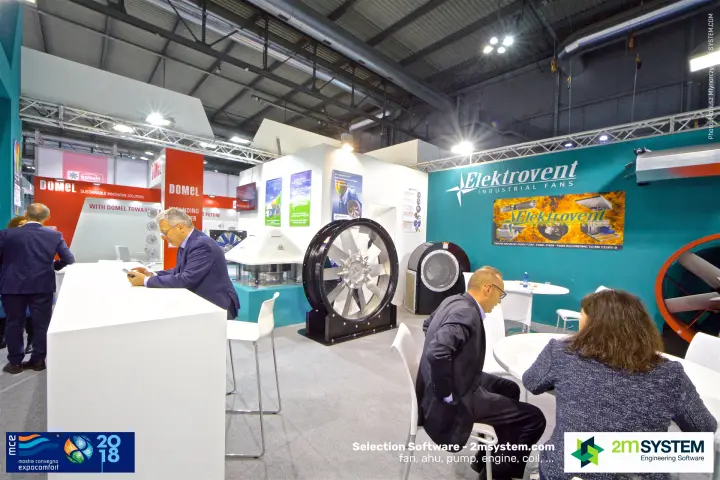 Large black axial fan and roof fan at the Elektrovent industrial fans stand at MCE 2018