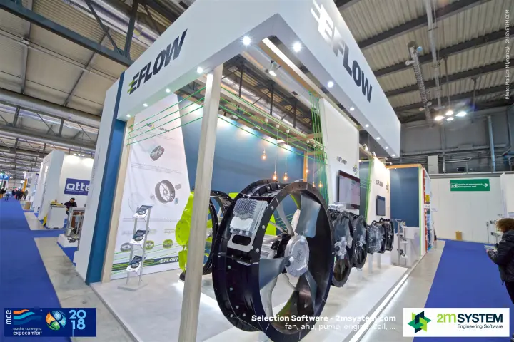 Large EFLOW axial fan with mounted controller in close view at MCE 2018