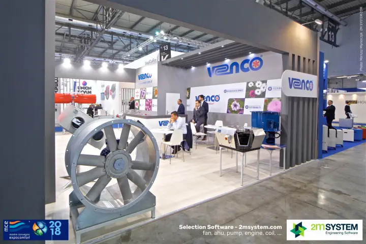 Large galvanised axial fan at the front of the Venco stand at MCE 2018