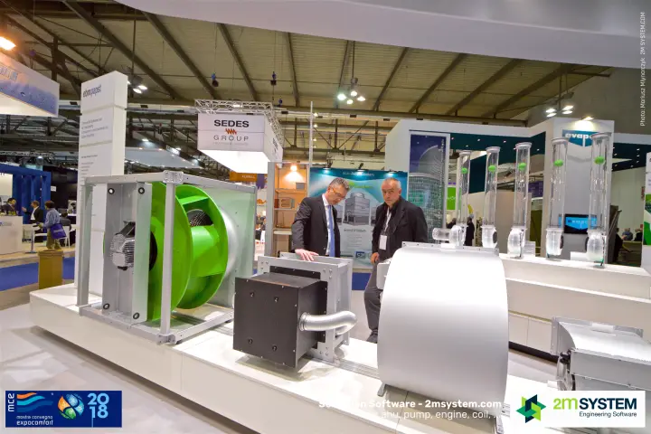 Large green centrifugal impeller and scroll-housing fans at ebm-papst at MCE 2018