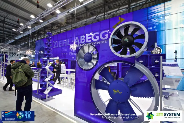 Large Ziehl-Abegg axial fans on the MAXventowlet display at MCE 2018