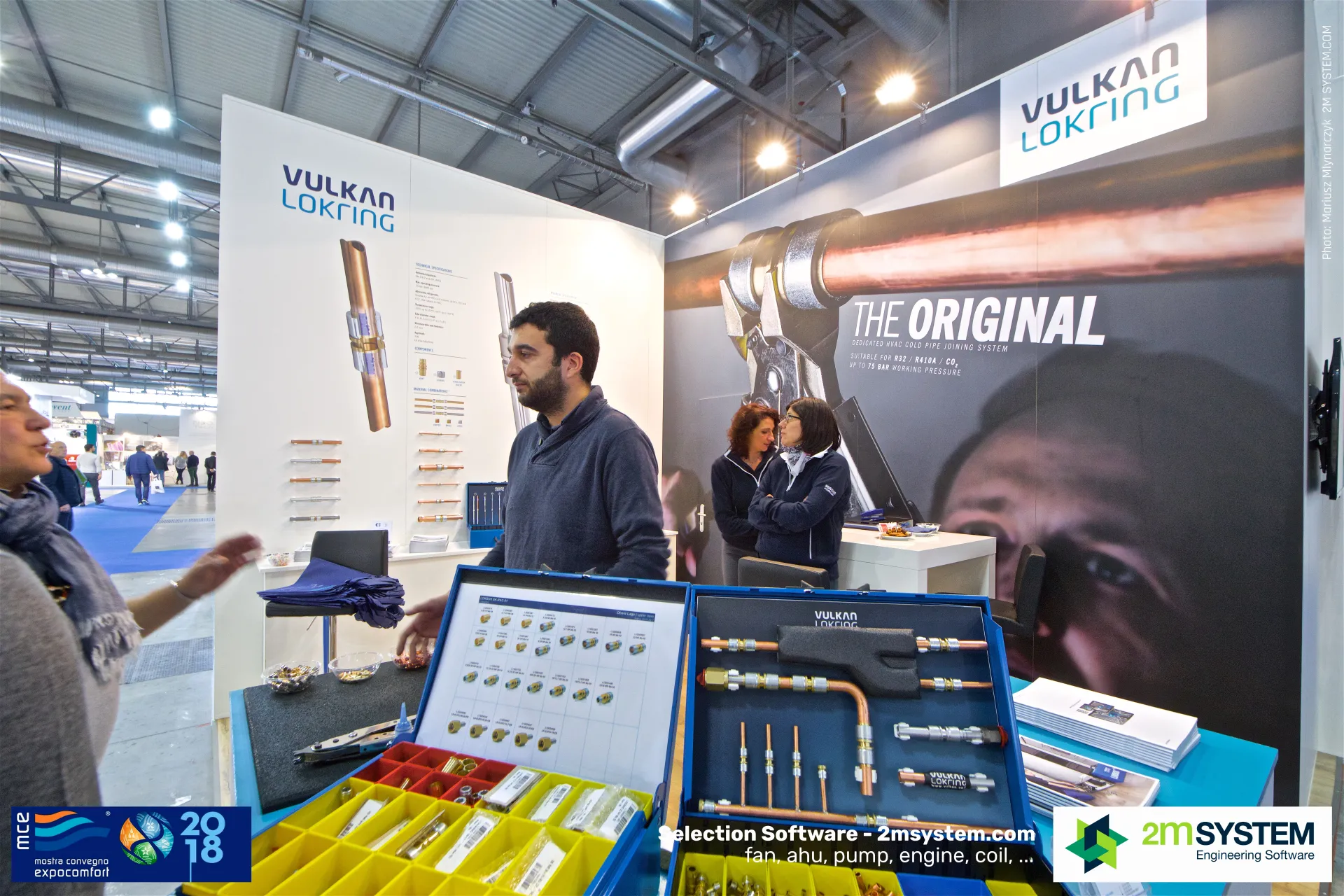 Lokring fittings case and "THE ORIGINAL" wall graphic at MCE 2018