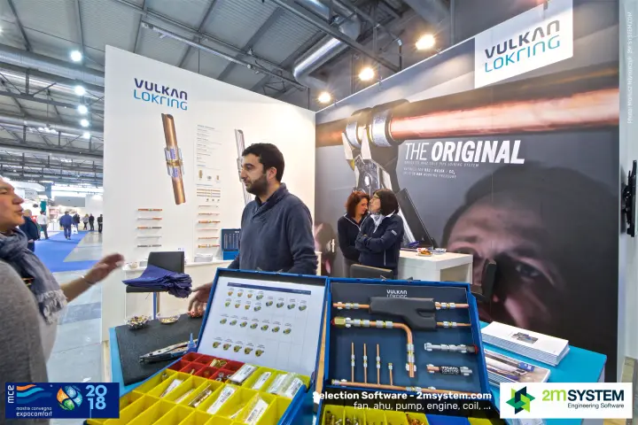 Lokring fittings case and "THE ORIGINAL" wall graphic at MCE 2018