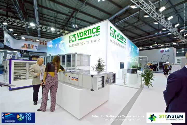 Loran air handling unit at the corner of the Vortice Group stand at MCE 2018