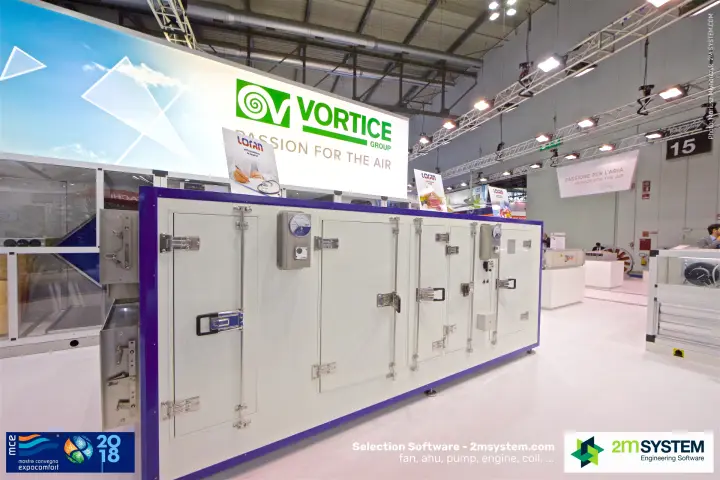 Loran air handling unit with purple frame on the Vortice Group stand at MCE 2018