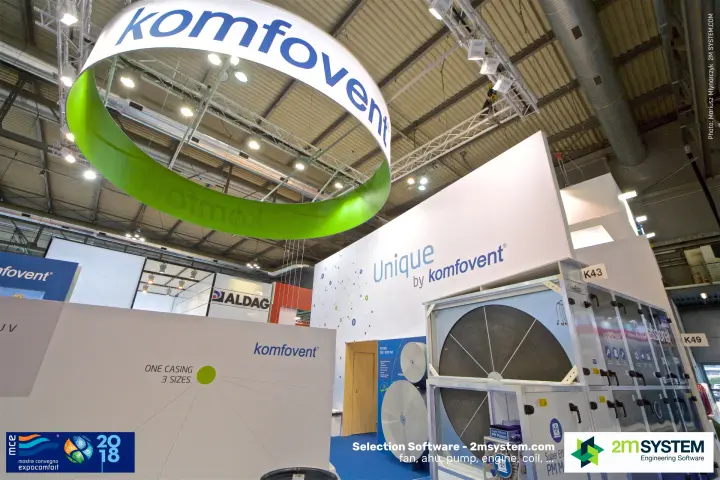 Low-angle view of the Komfovent ring banner over rotary wheel units