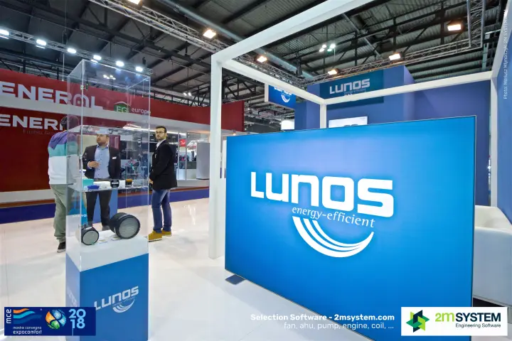 Lunos logo panel and acrylic case with round ventilation elements