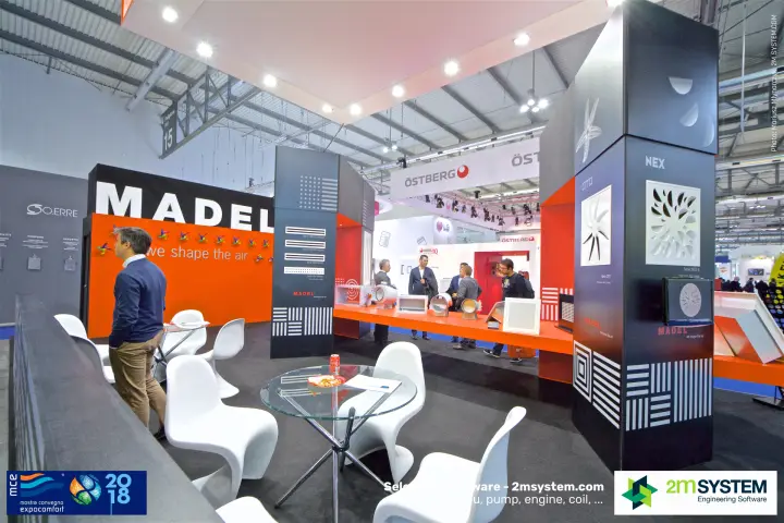 Madel stand with "we shape the air" wall and NEX and OTO diffusers