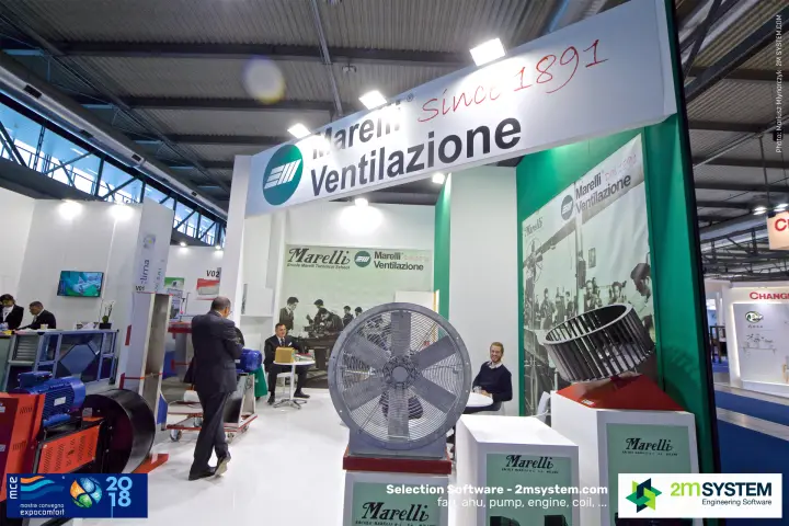Marelli Ventilazione axial fan and impeller seen from the aisle corner