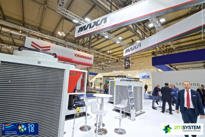 Maxa chillers and high tables with Air Conditioning banners overhead at MCE 2018