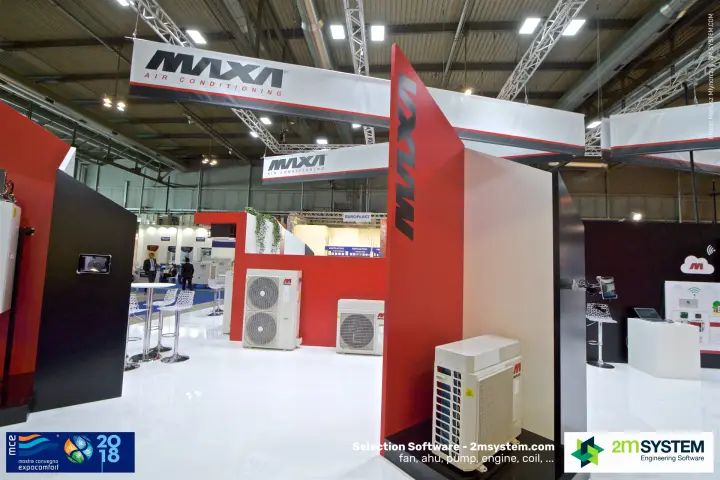 Maxa red and white partitions with outdoor units and wall tablet at MCE 2018