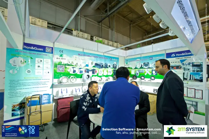 Meeting at the Hon&Guan stand with inline duct fan displays